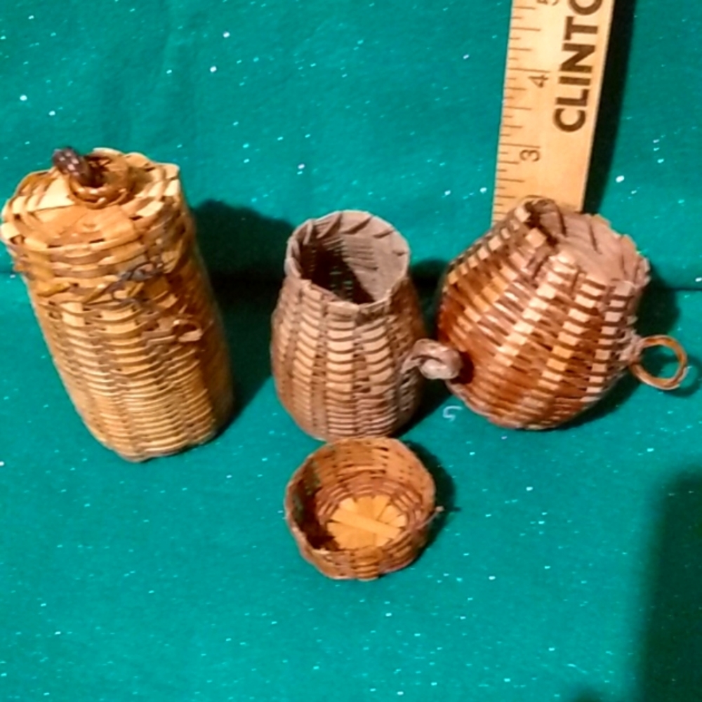 Mini woven tight basket from the Philippines lot . Dollhouse or diy